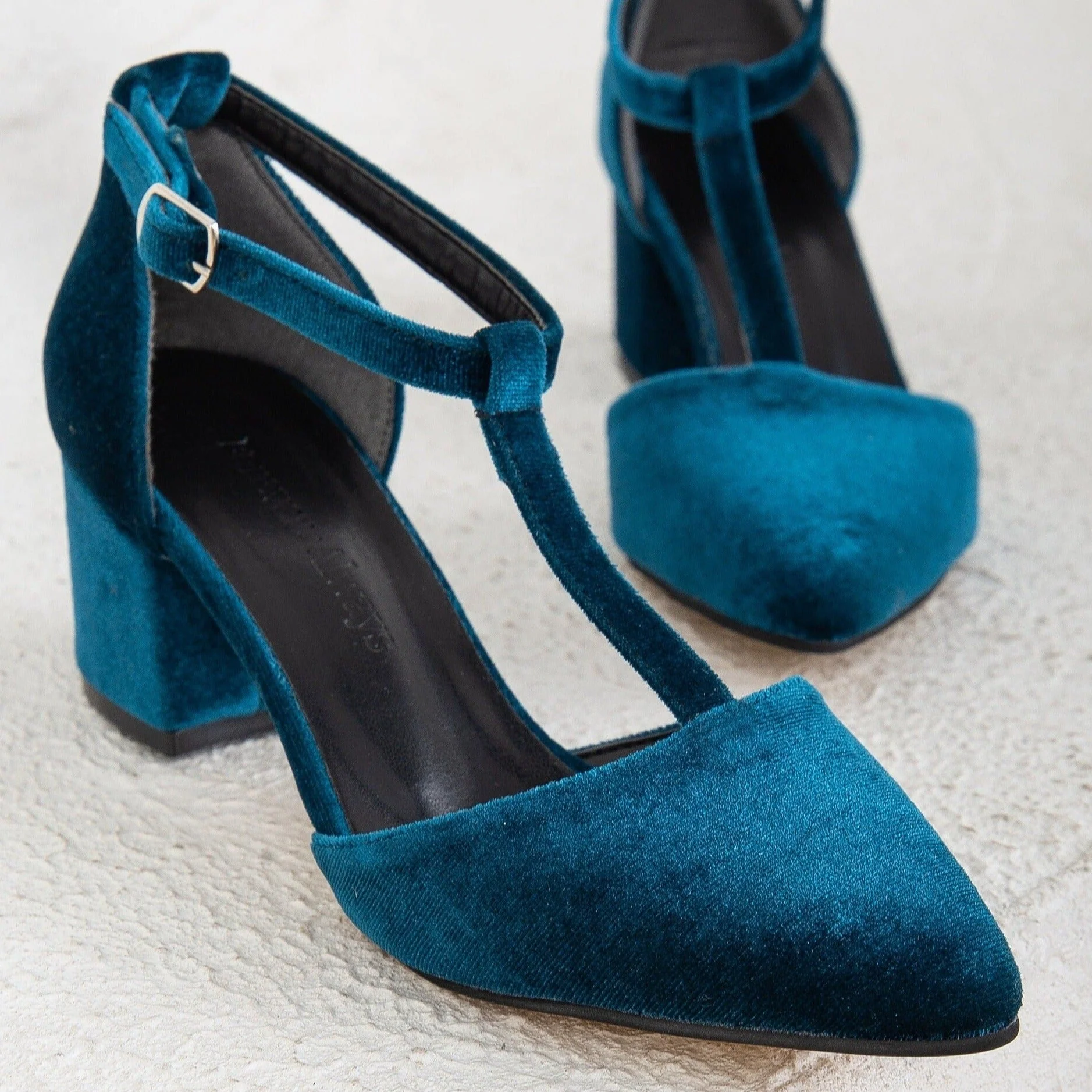 Anicette - Teal Blue Velvet Pumps - Image 4