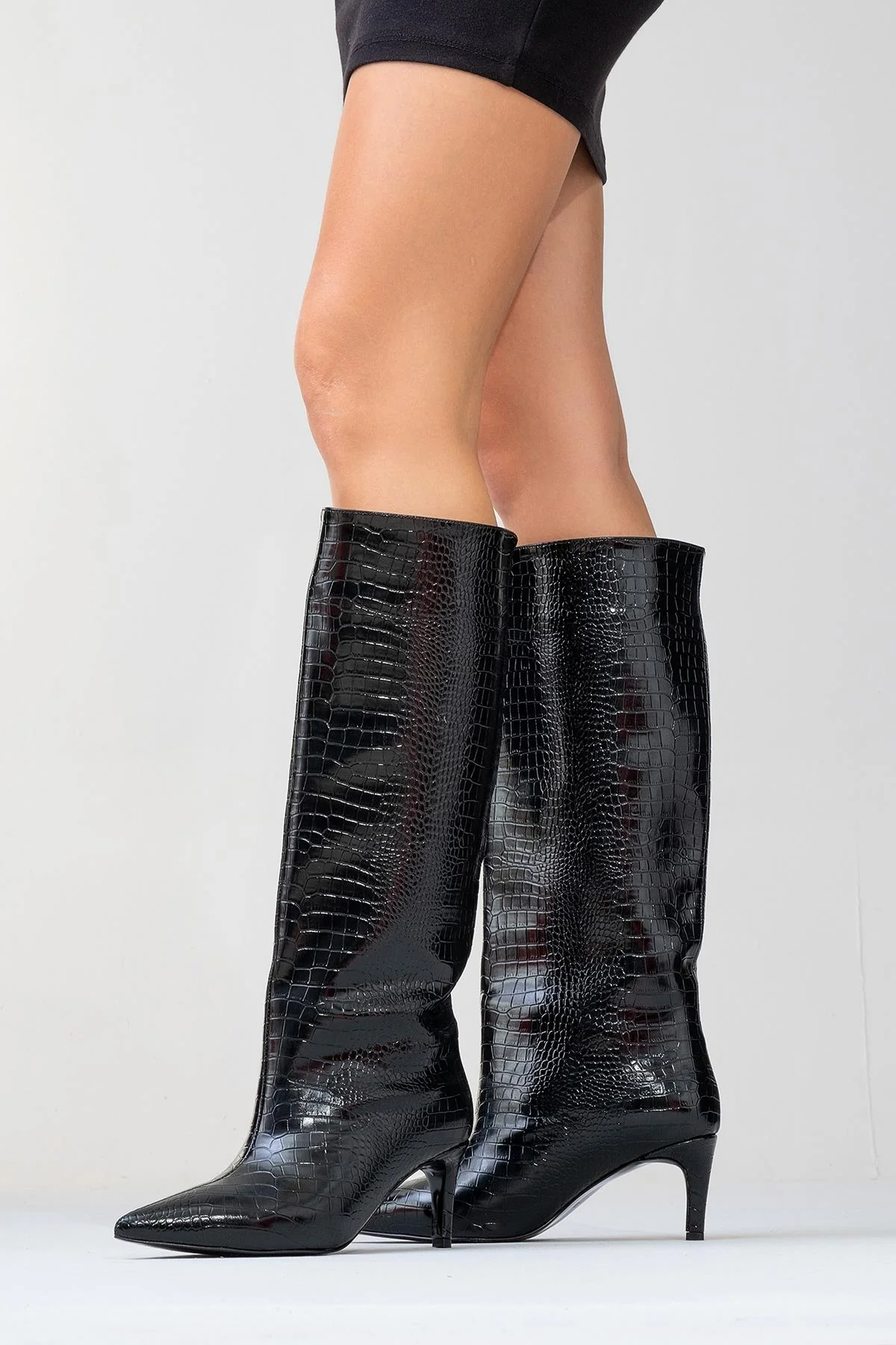 Camila - Black Printed Knee-High Boot (Women) - Image 6