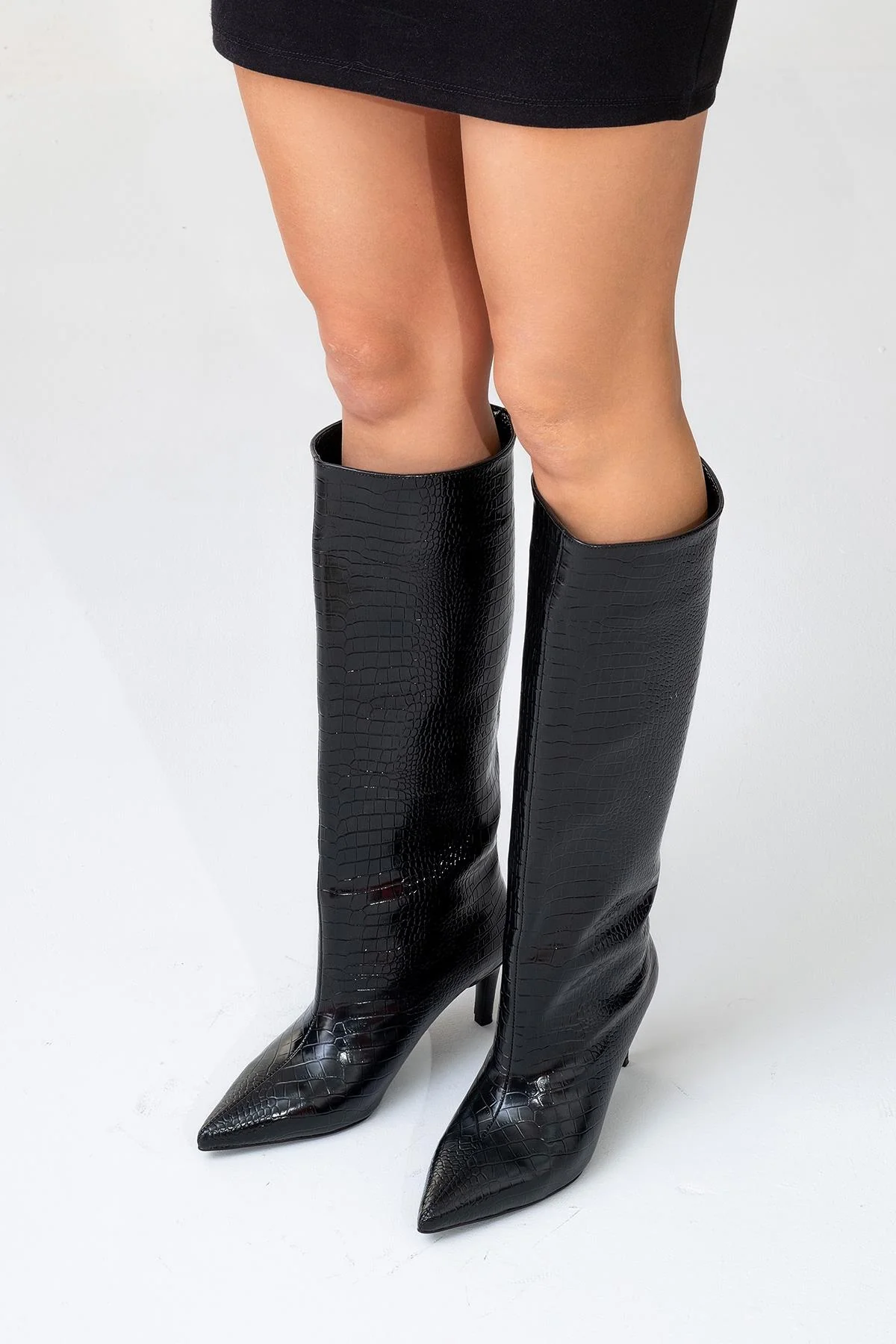 Camila - Black Printed Knee-High Boot (Women) - Image 7