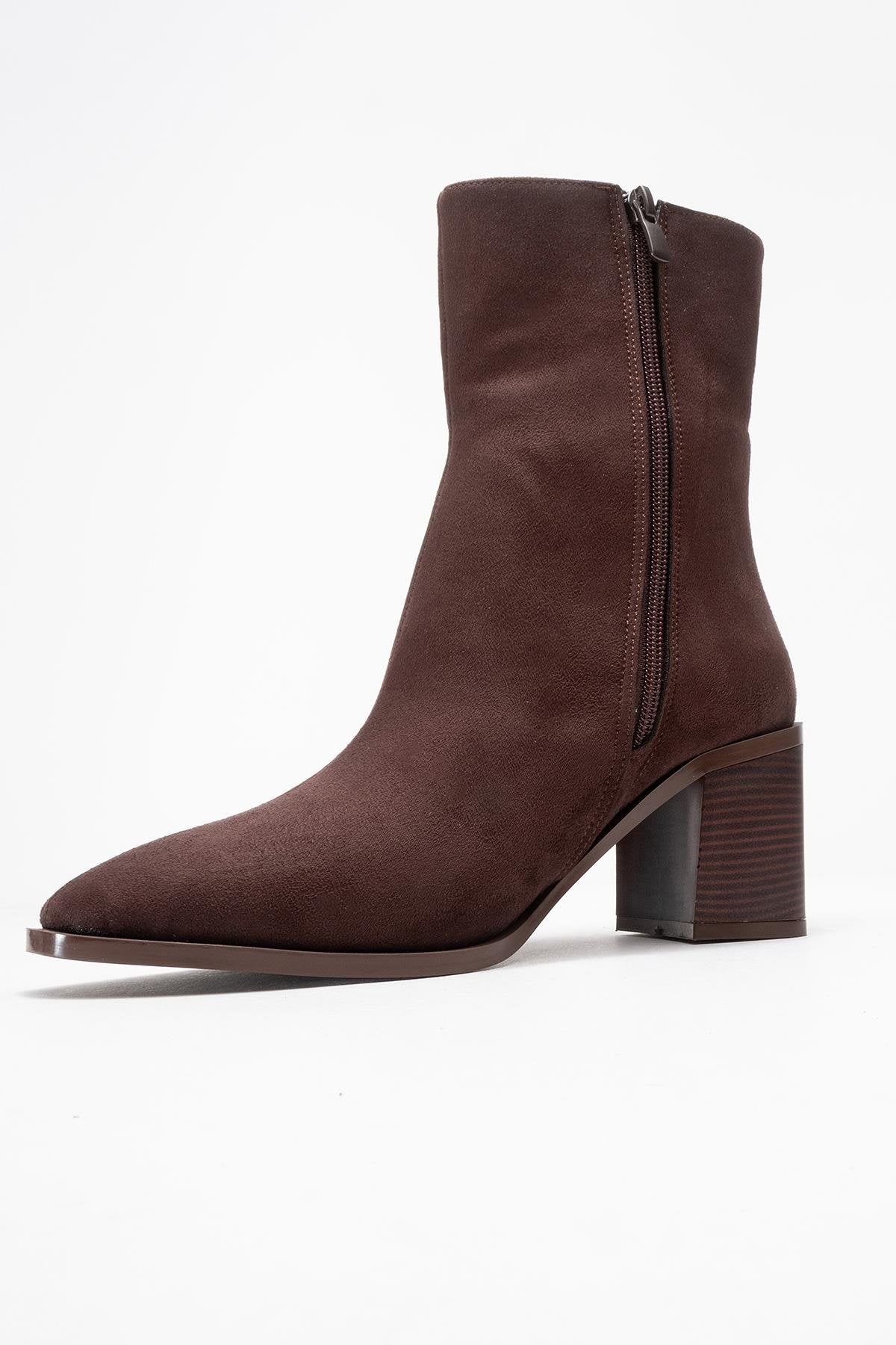 Chara - Brown Suede Block Heel Ankle Boot (Women) - Image 4