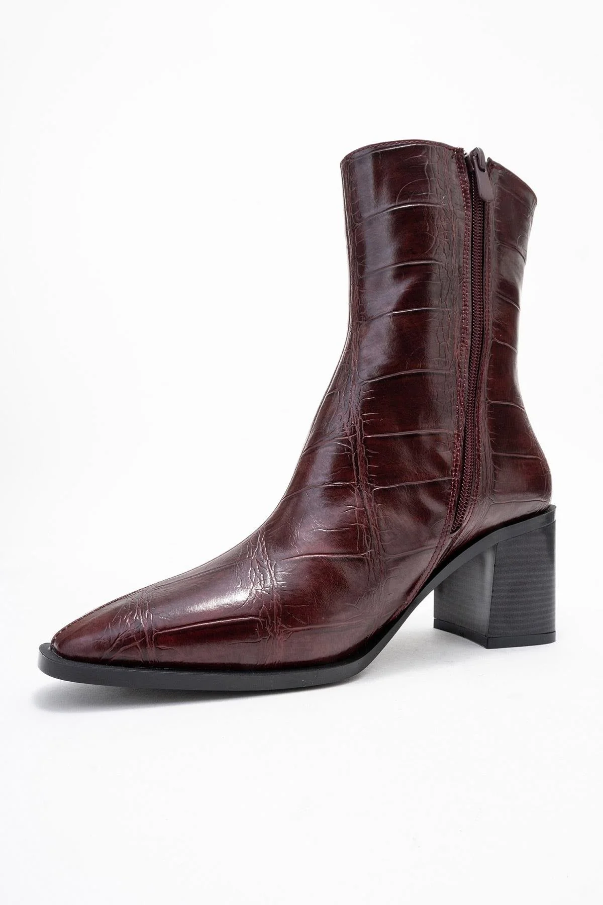 Chara - Burgundy Print Block Heel Ankle Boot (Women) - Image 4