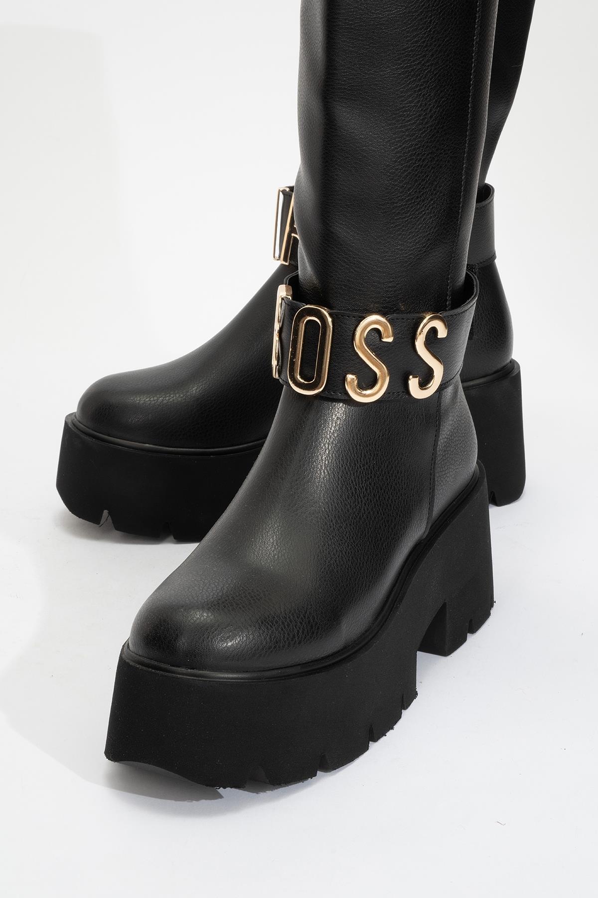 Doras - Black Platform Heel Knee-High Boot (Women) - Image 3