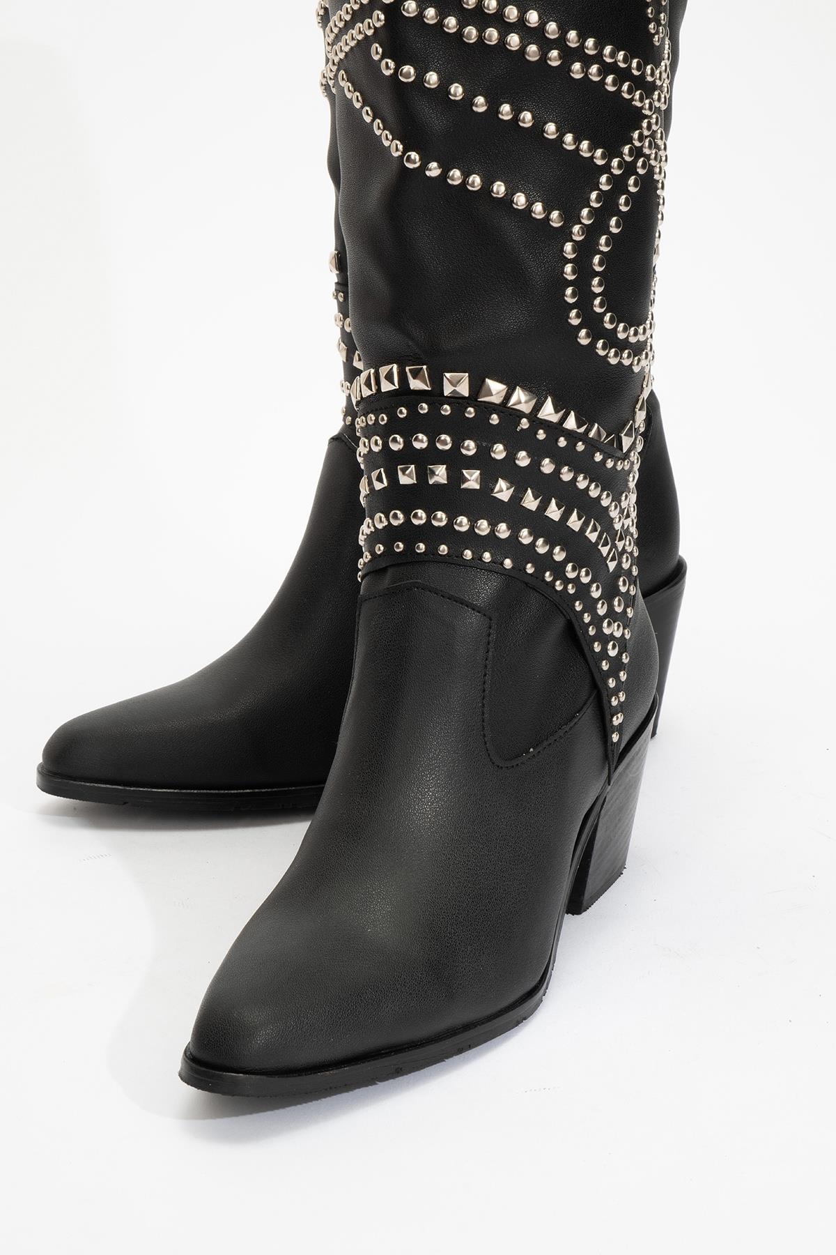 Draga - Black Studded Block Heel Knee-High Boot (Women) - Image 3