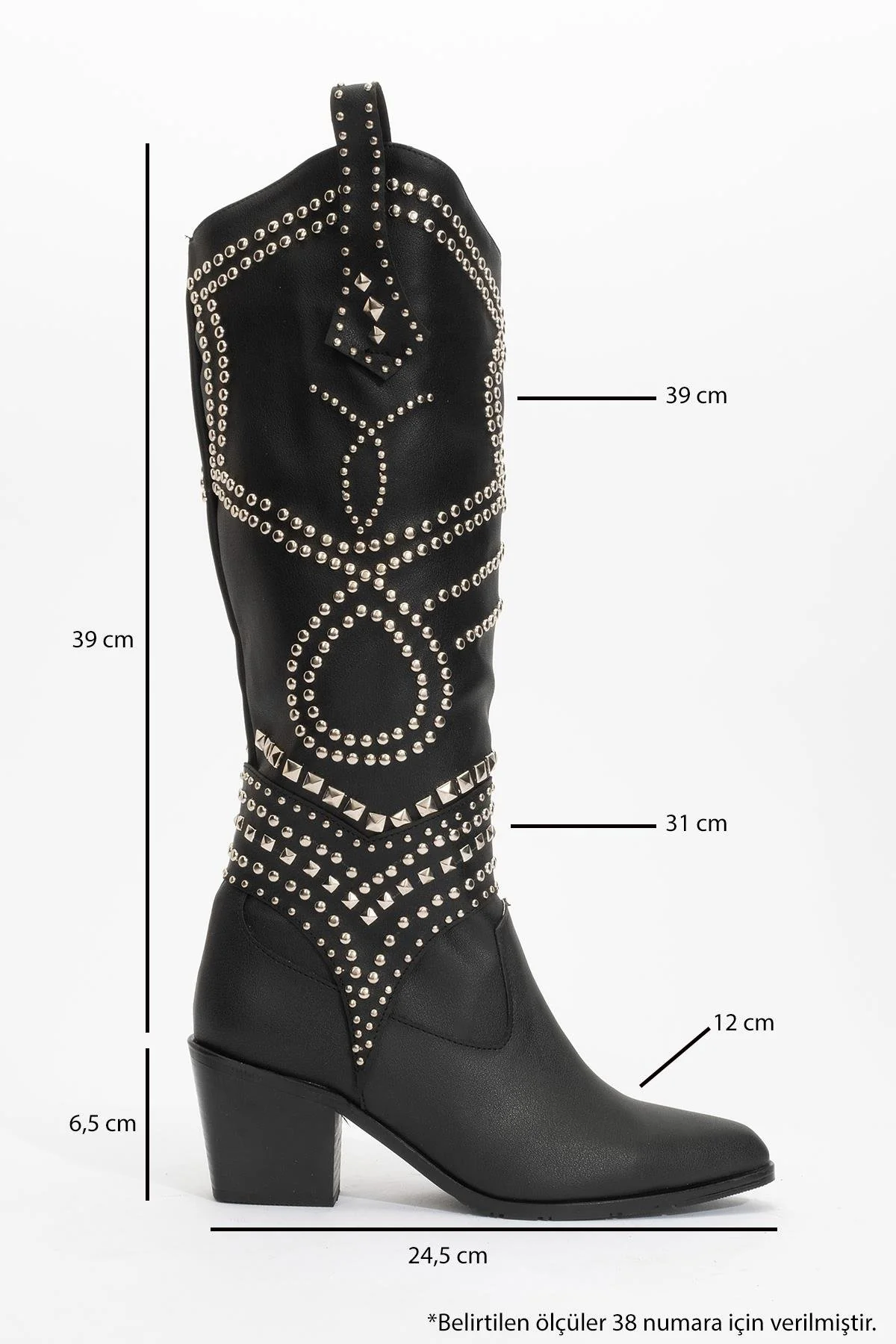 Draga - Black Studded Block Heel Knee-High Boot (Women) - Image 4