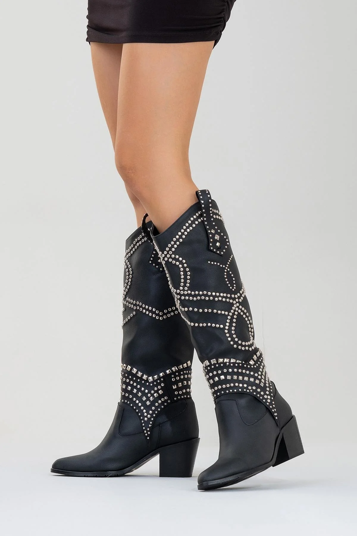 Draga - Black Studded Block Heel Knee-High Boot (Women) - Image 5
