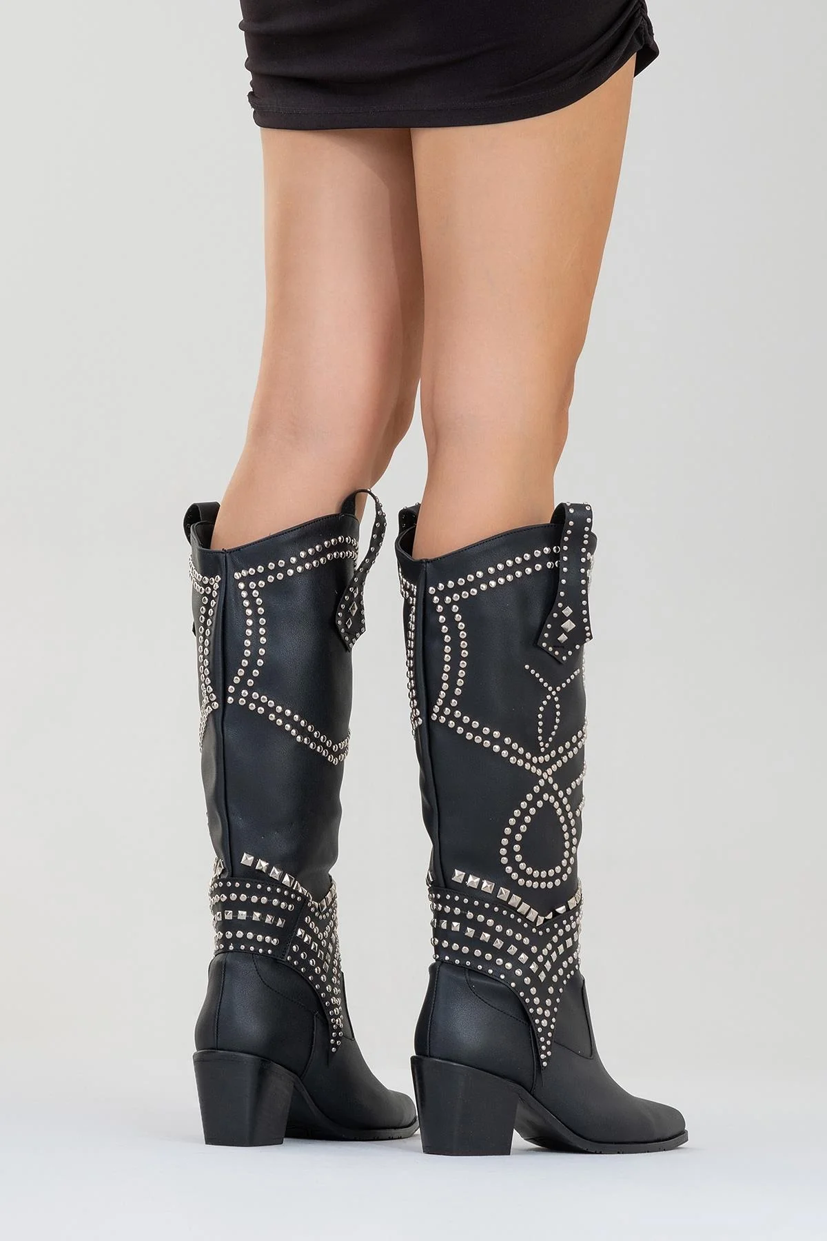 Draga - Black Studded Block Heel Knee-High Boot (Women) - Image 6