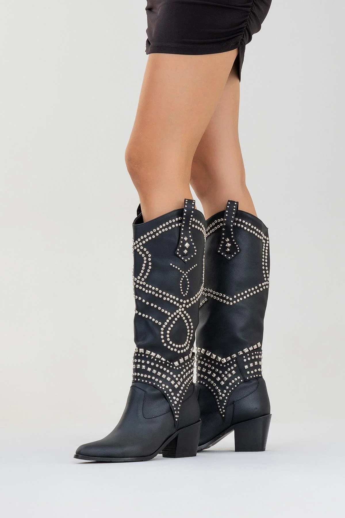 Draga - Black Studded Block Heel Knee-High Boot (Women) - Image 7