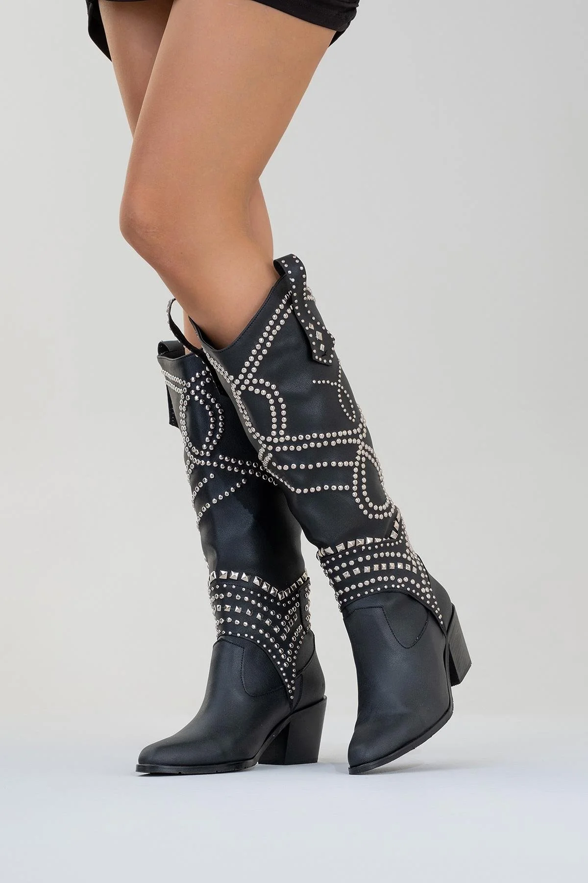 Draga - Black Studded Block Heel Knee-High Boot (Women) - Image 8