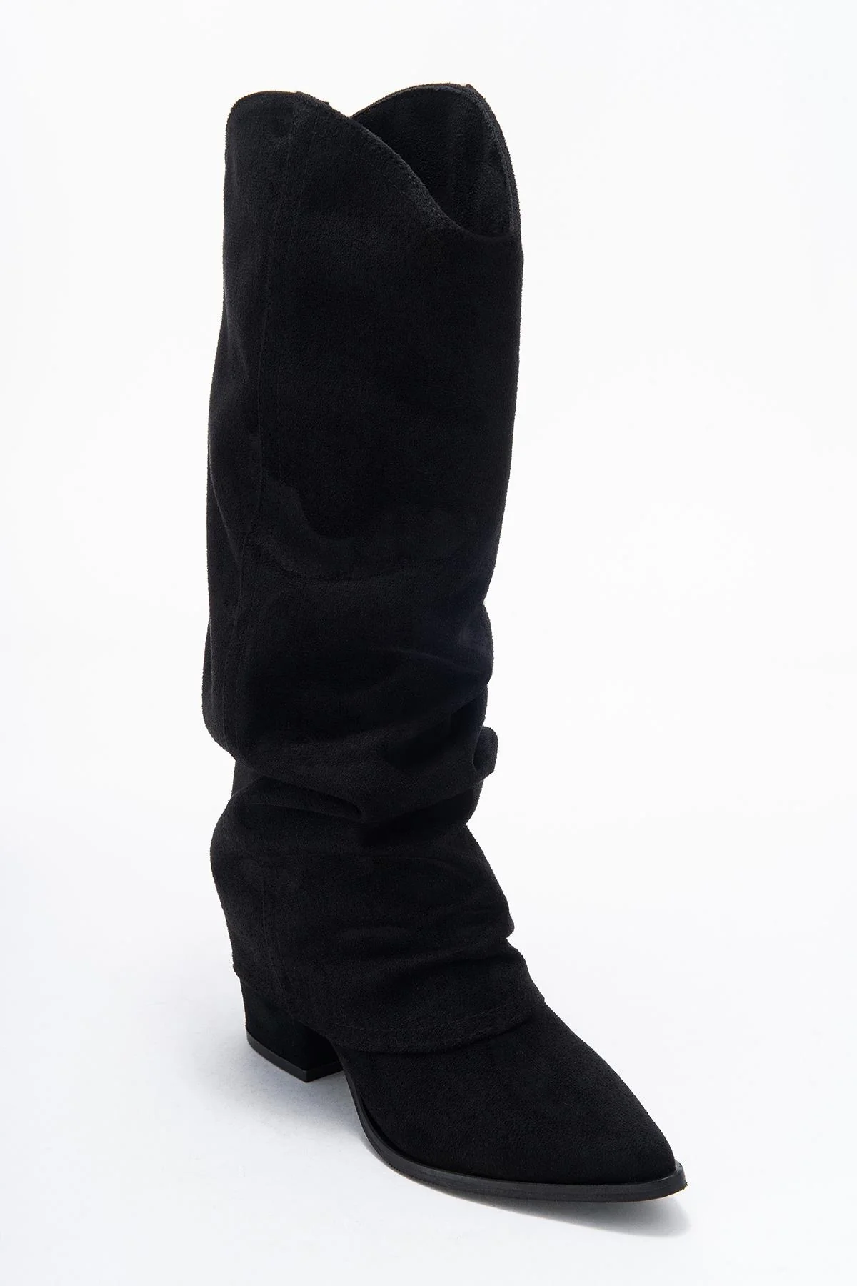 Elaris - Black Gusseted Block Heel Knee-High Boot (Women) - Image 3