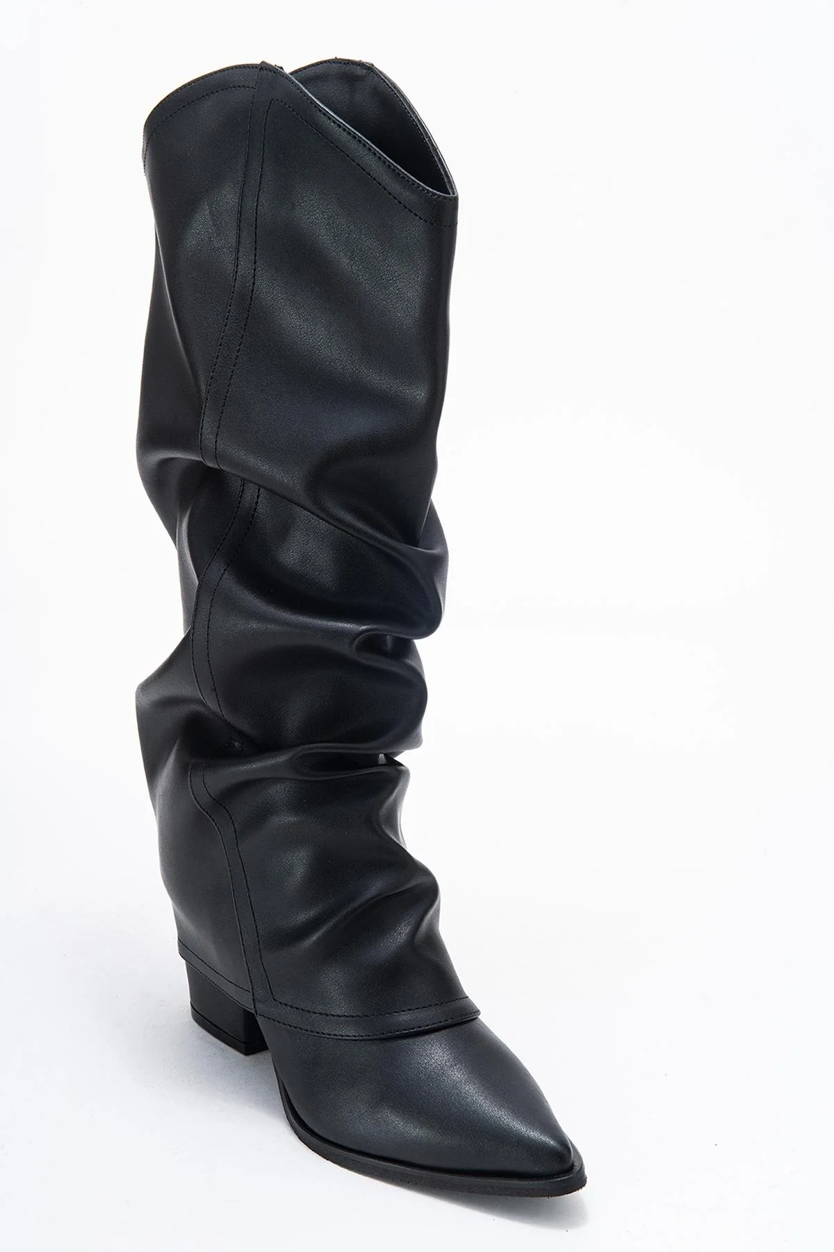 Elaris - Black Gusseted Block Heel Knee-High Boot (Women) - Image 3