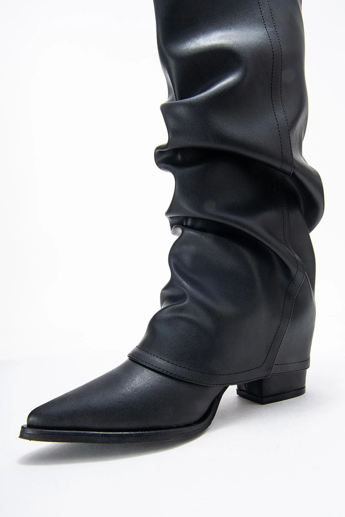 Elaris - Black Gusseted Block Heel Knee-High Boot (Women) - Image 4
