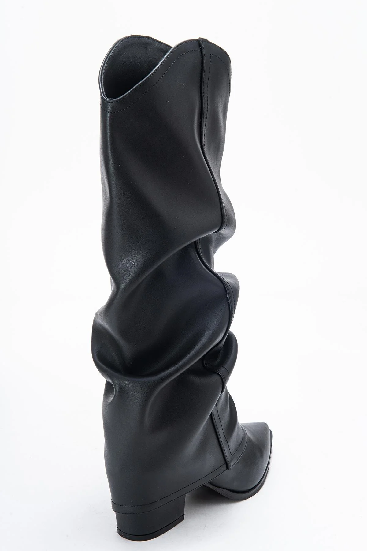 Elaris - Black Gusseted Block Heel Knee-High Boot (Women) - Image 5