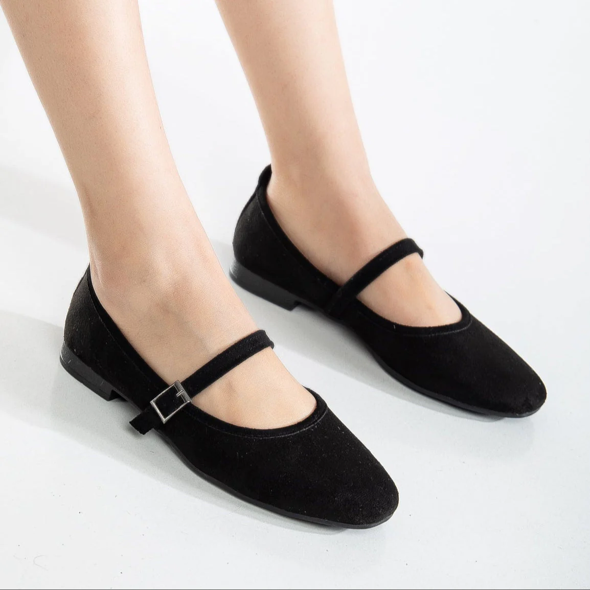 Emilie - Black Suede Mary Jane Flats - Image 3
