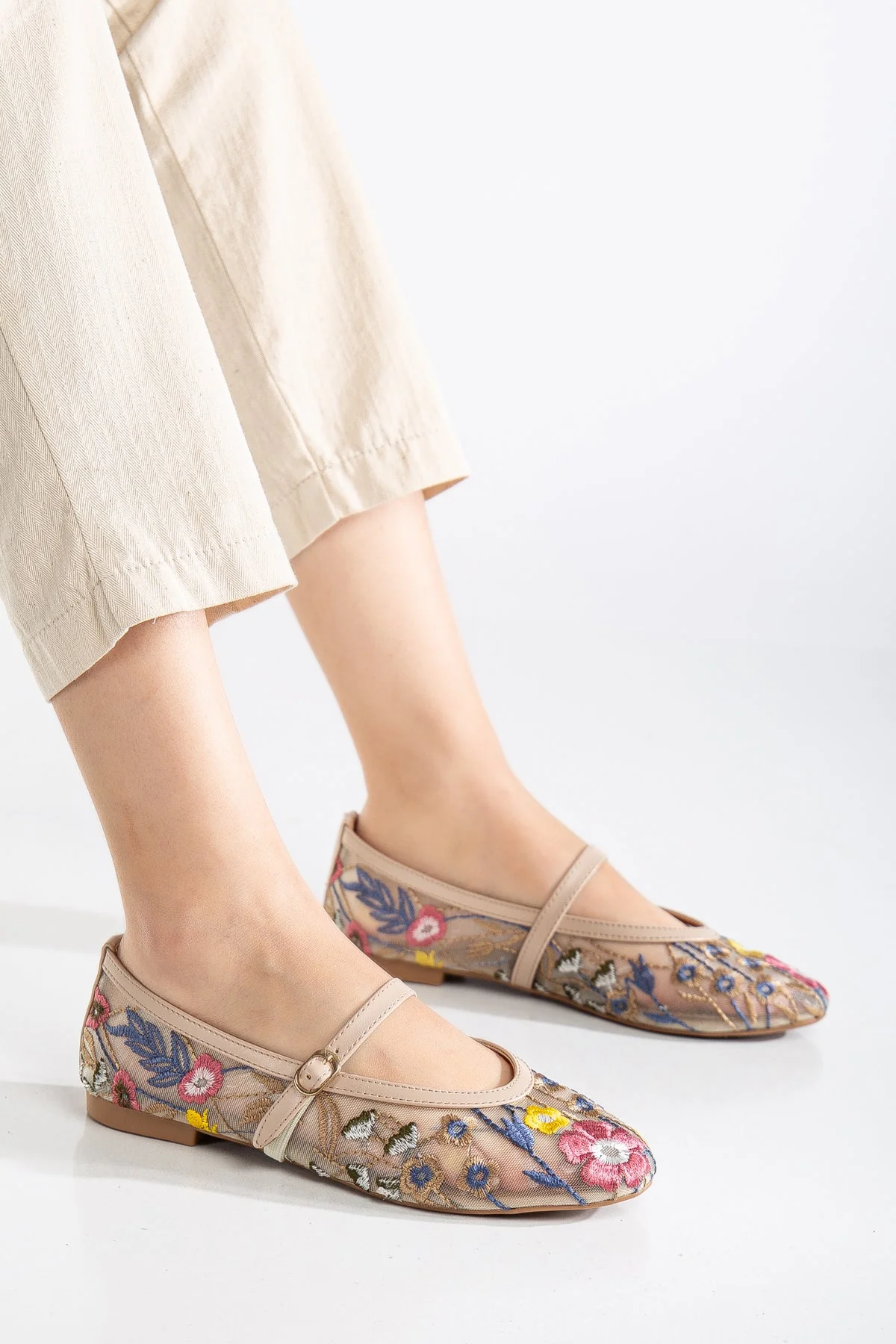 Fauna - Beige Mesh Mary Jane Flats - Image 3