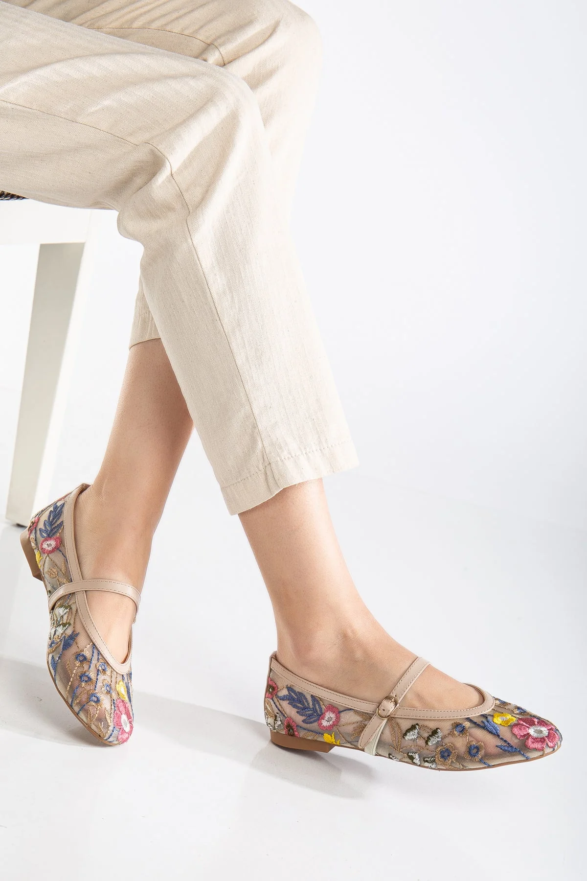 Fauna - Beige Mesh Mary Jane Flats - Image 4