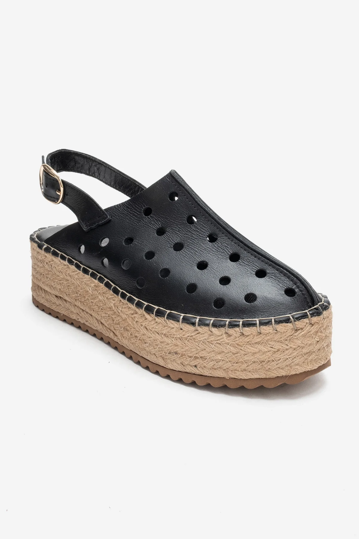 FRAGA - Black Genuine Leather Woven Platform Sandal (Women) - Image 3