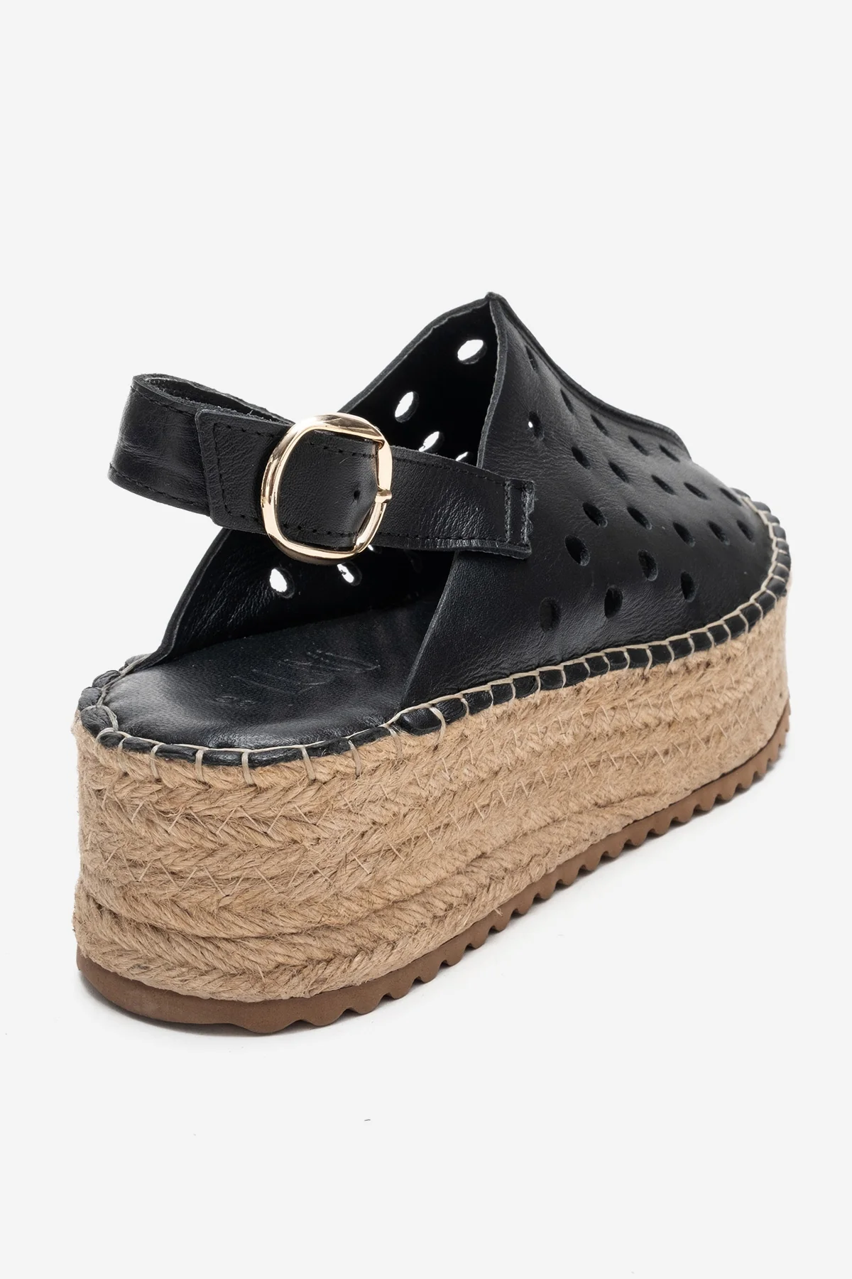 FRAGA - Black Genuine Leather Woven Platform Sandal (Women) - Image 5