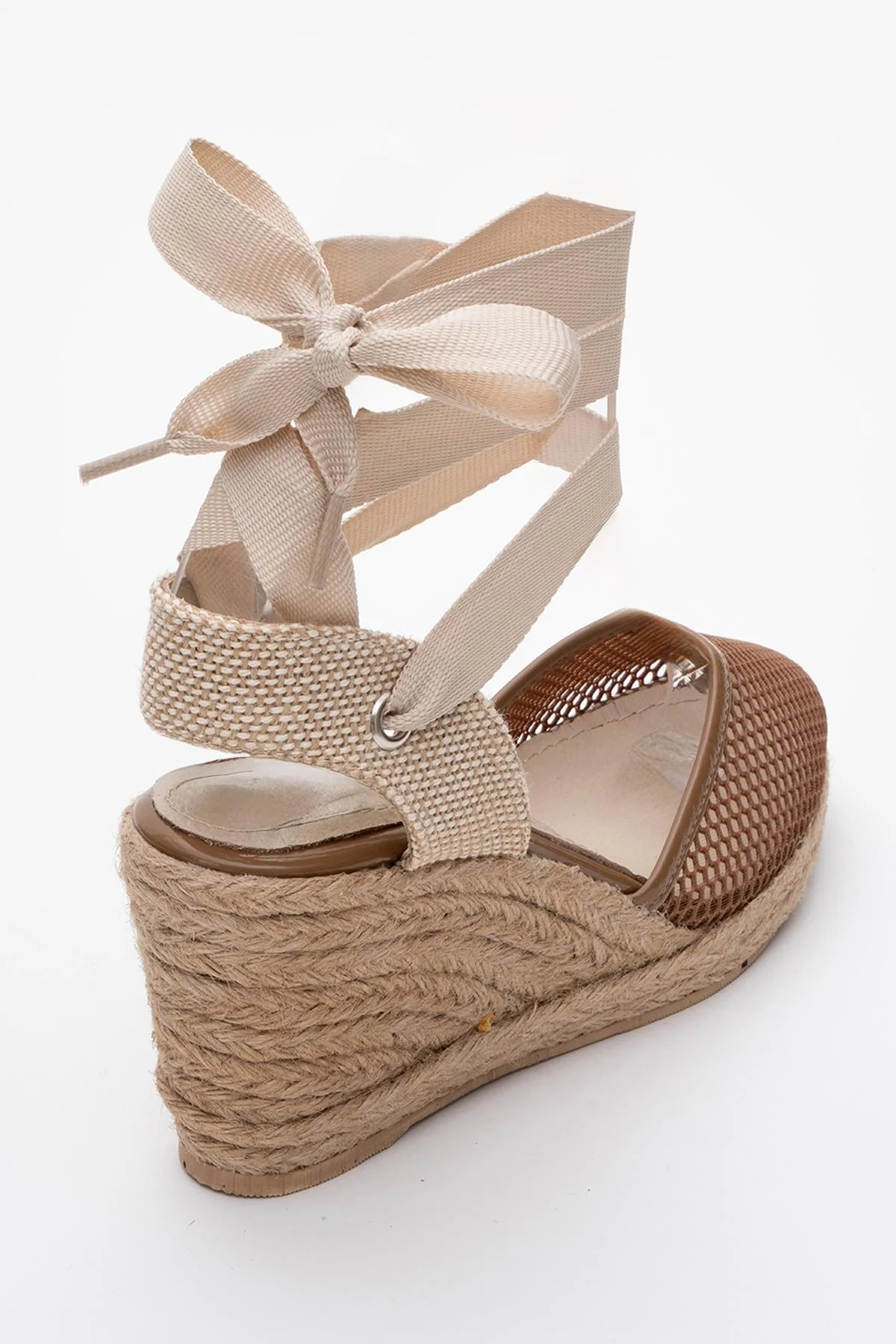 Lions - Cognac Brown Mesh Leather Wedge Espadrilles Sandal (Women) - Image 4