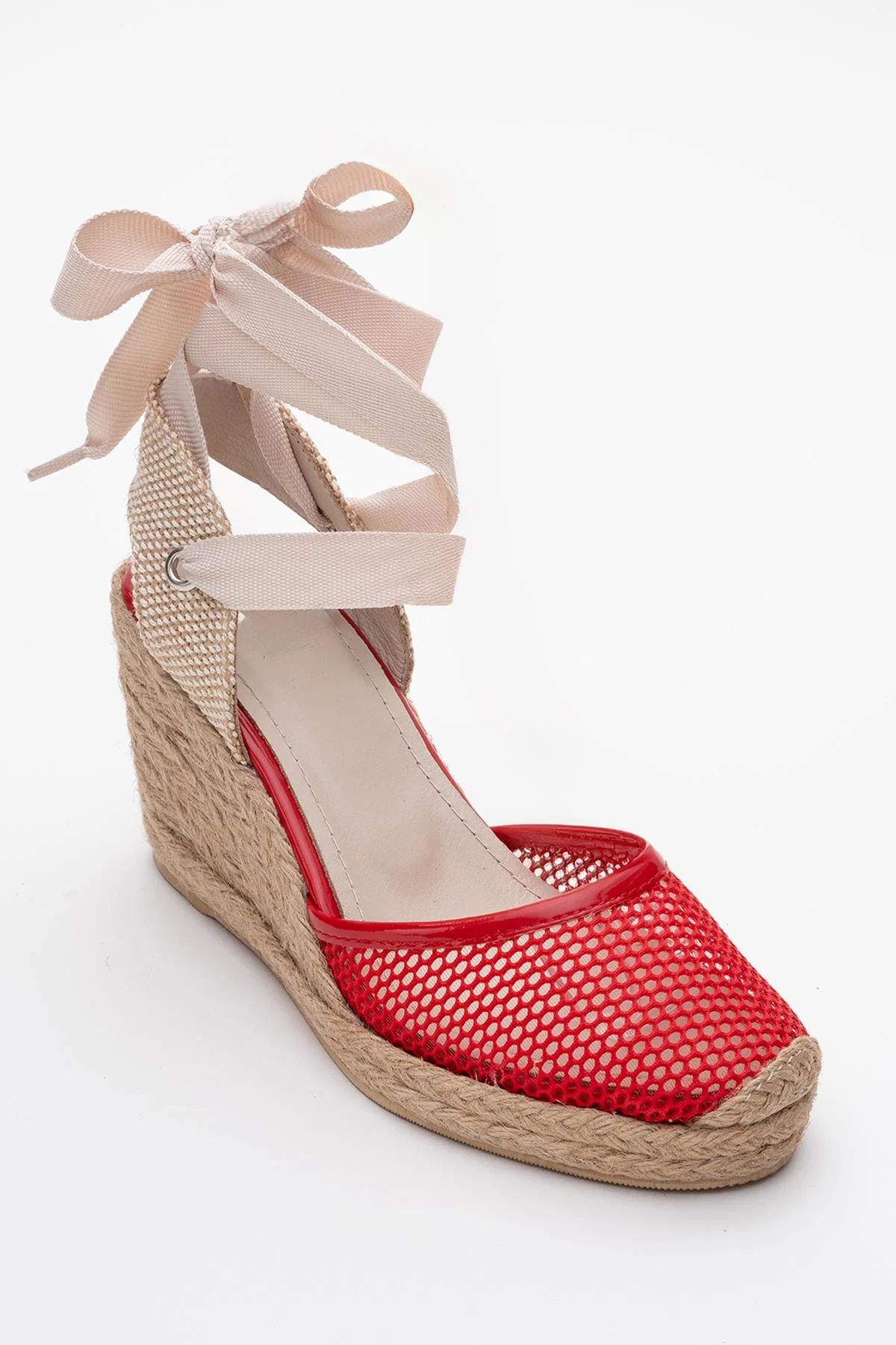 Lions - Red Mesh Leather Wedge Espadrilles Sandal (Women) - Image 4