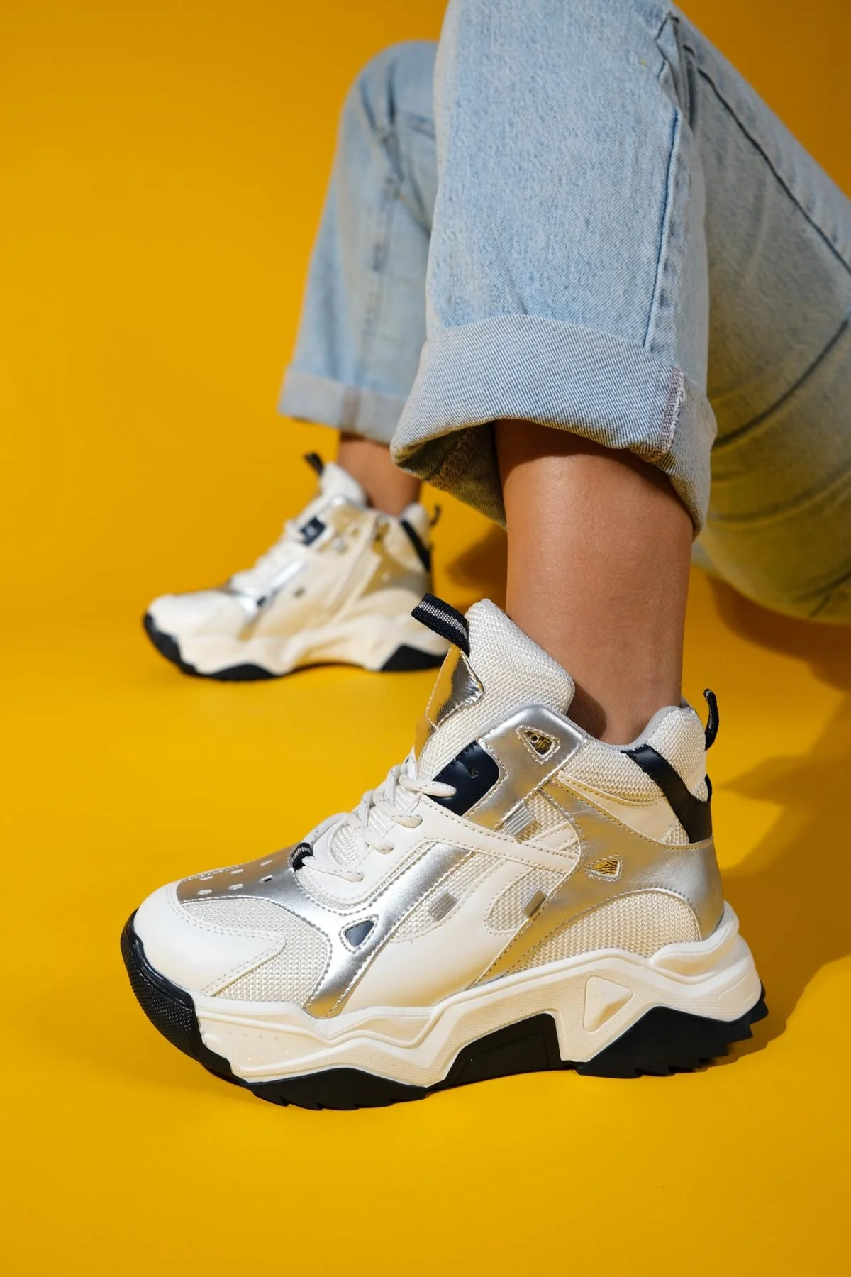 Lowel White-Navy Sneaker Boot (Women) - Image 5