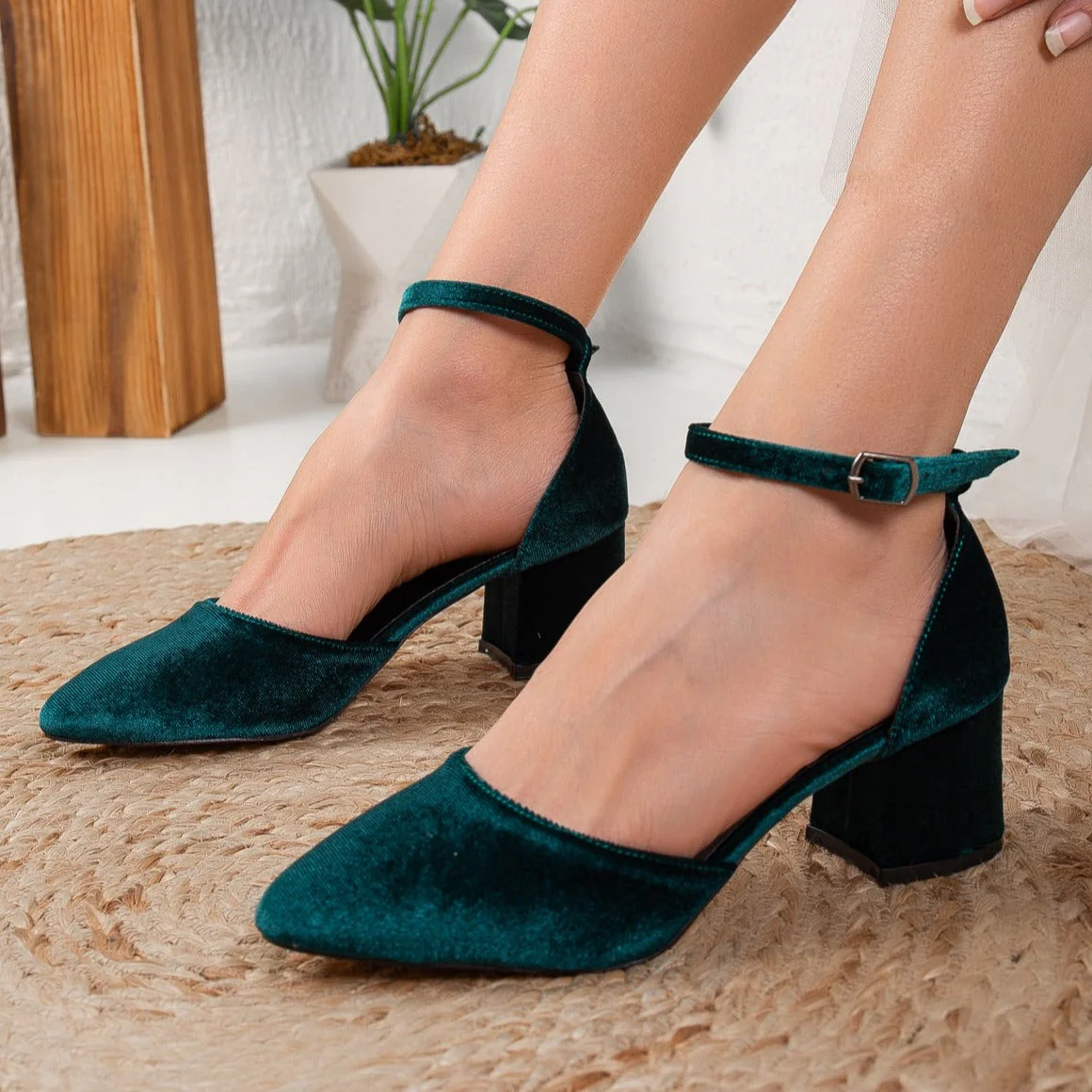 Marcelle - Emerald Green Velvet Bridal Shoes - Image 4