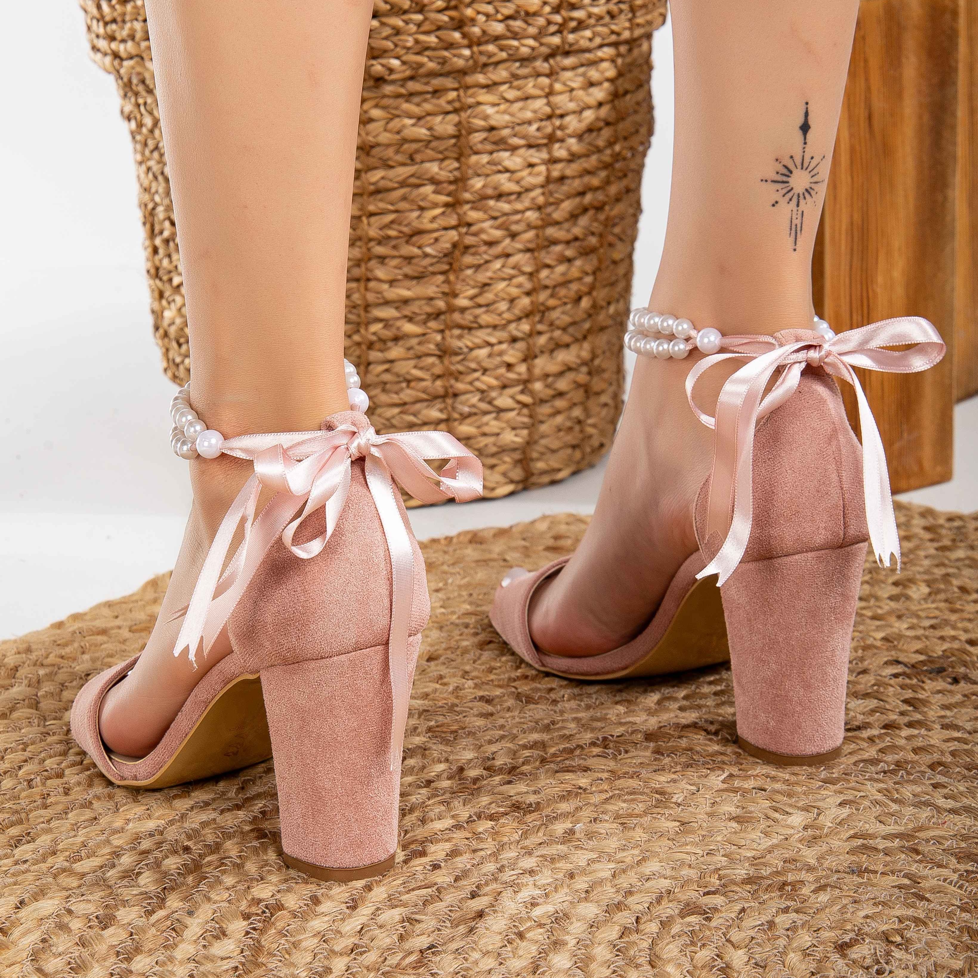 Melissa - Dusty Pink Suede Sandals with Pearls - Image 4