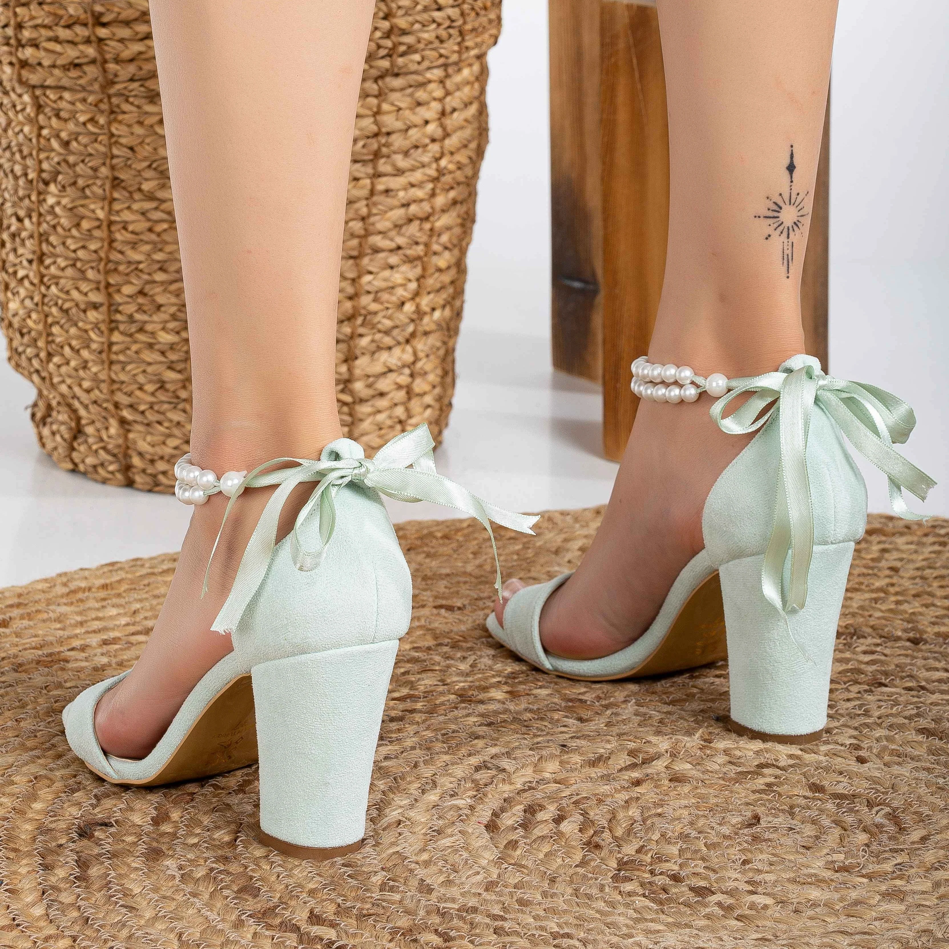 Melissa - Mint Green Sandals with Pearls - Image 3