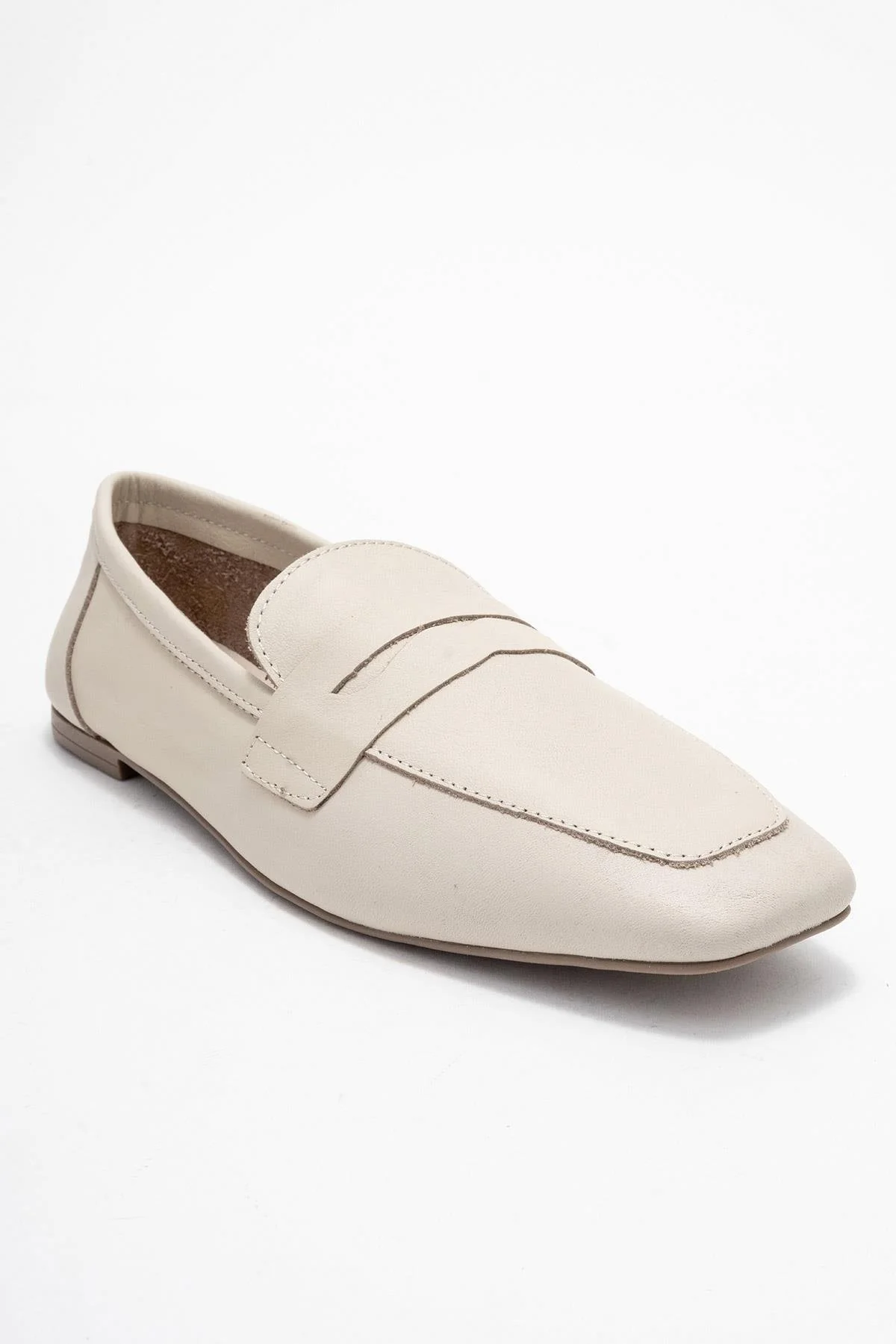 Morne - Ecru Beige Genuine Leather Loafer Shoe (Women) - Image 3