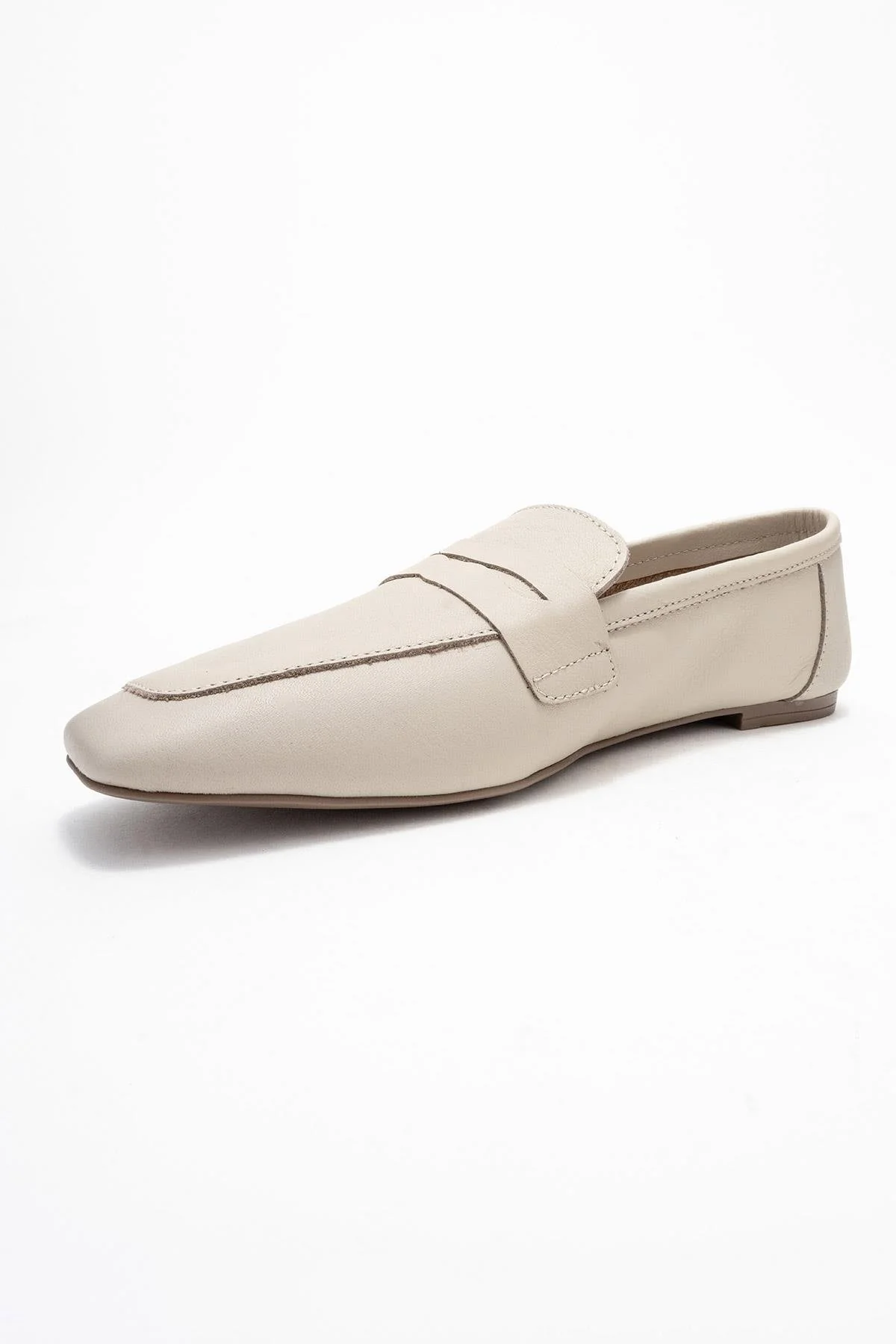 Morne - Ecru Beige Genuine Leather Loafer Shoe (Women) - Image 4