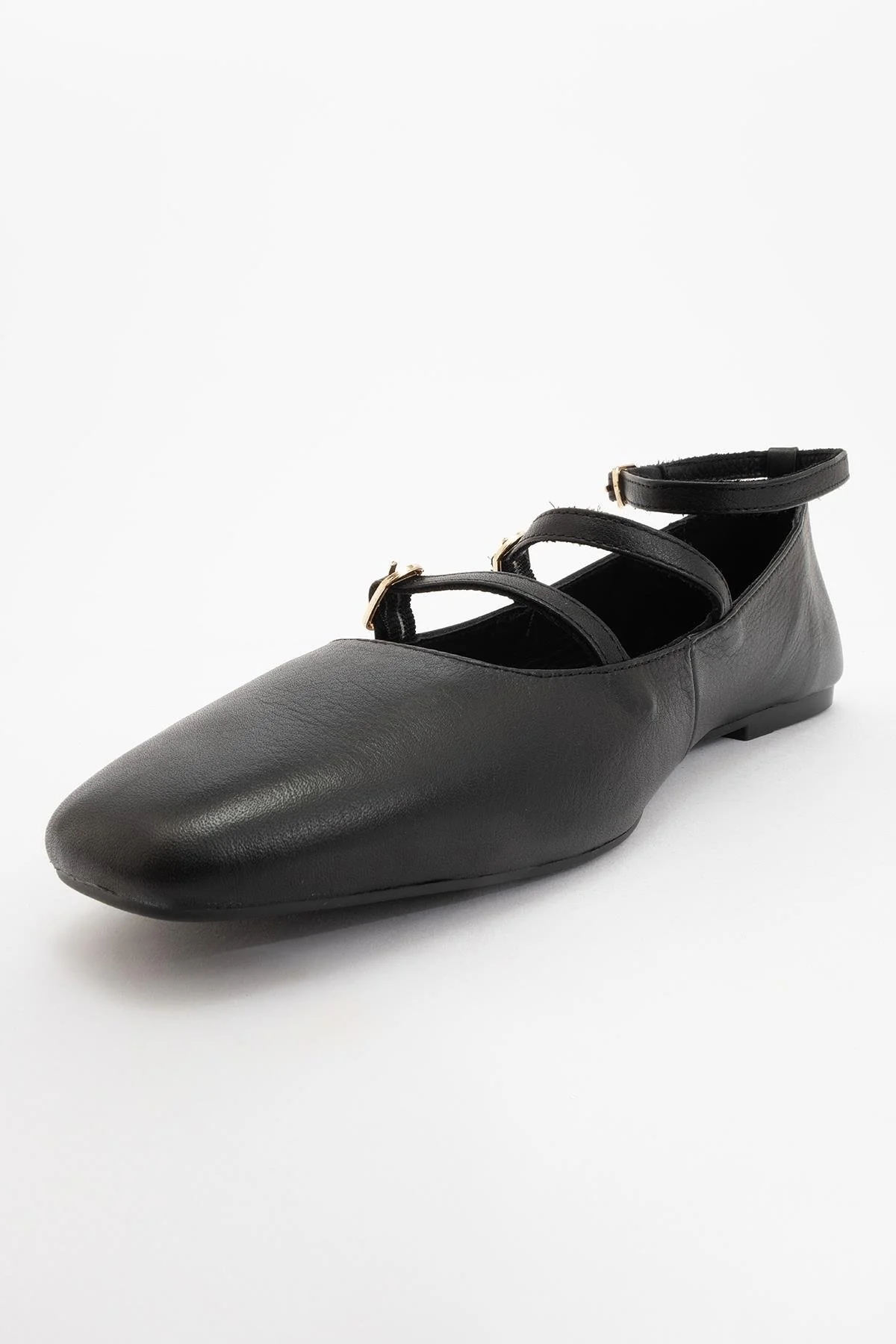 Serena - Black Leather Mary Jane Flats - Image 3