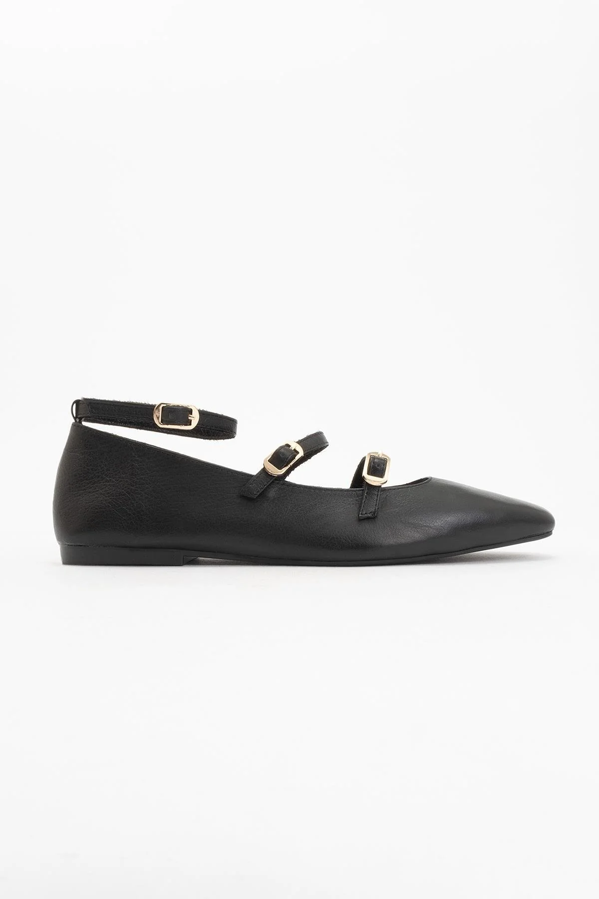 Serena - Black Leather Mary Jane Flats - Image 5