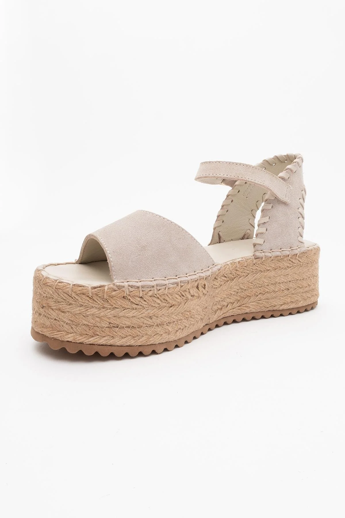 Serez - Beige Suede Leather Platform Espadrilles Sandal (Women) - Image 3