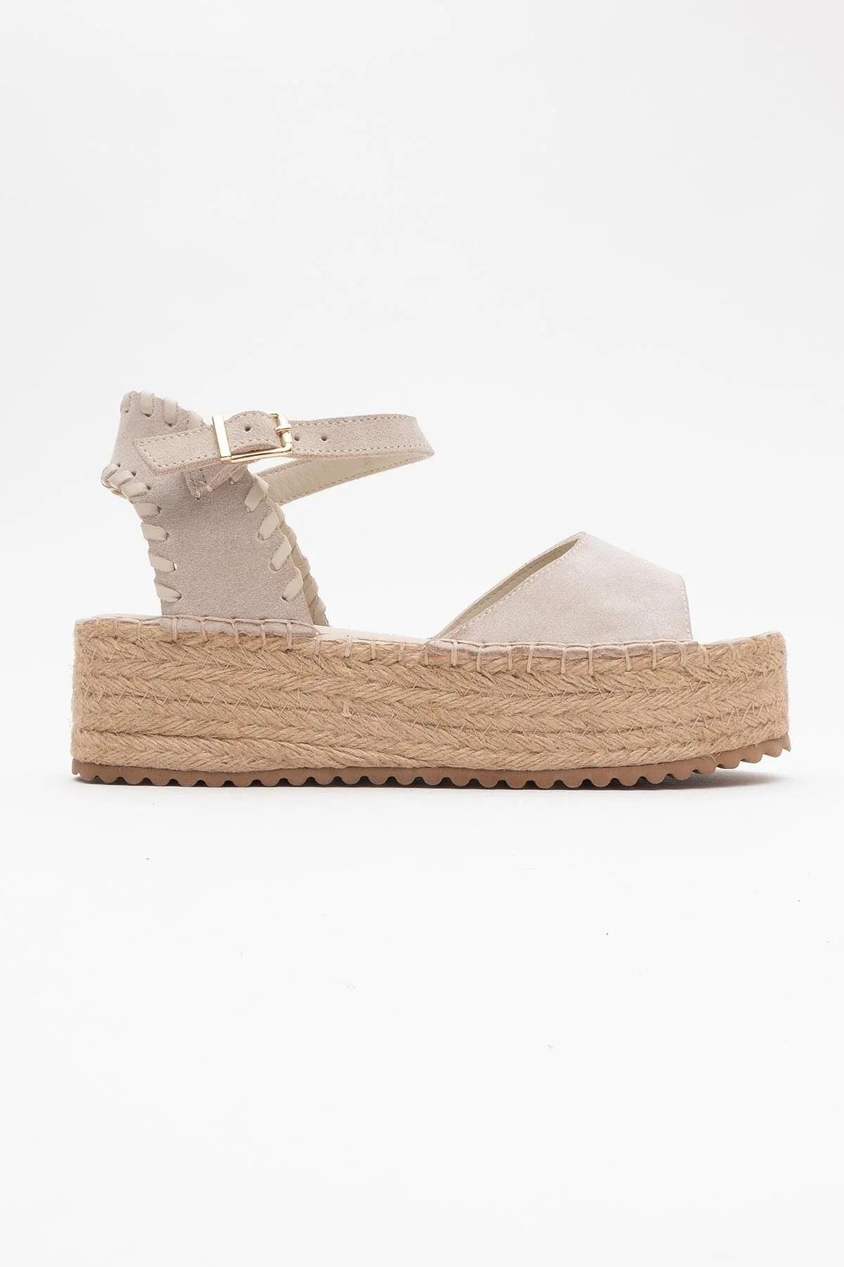 Serez - Beige Suede Leather Platform Espadrilles Sandal (Women) - Image 5