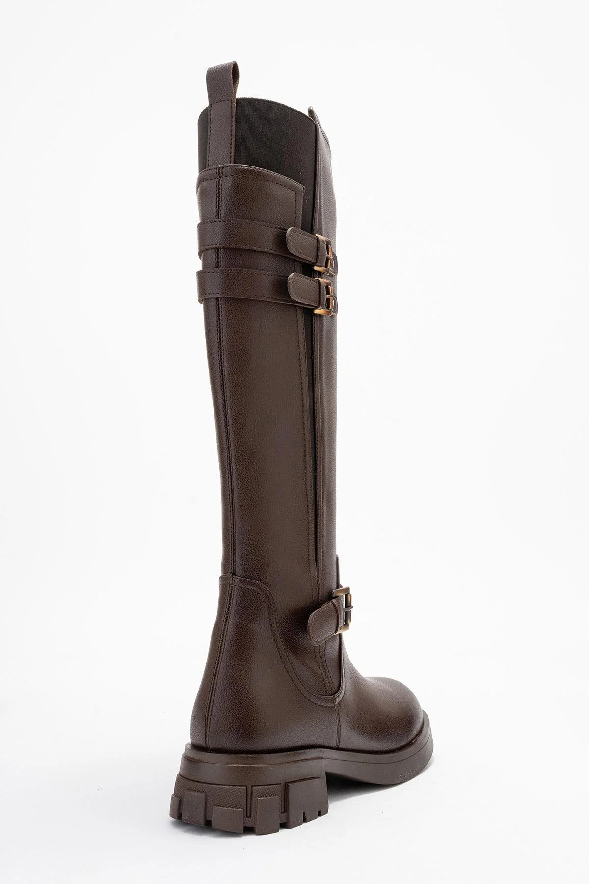 Sia - Cognac Stretch-Panel Flat Knee-High Boot (Women) - Image 5