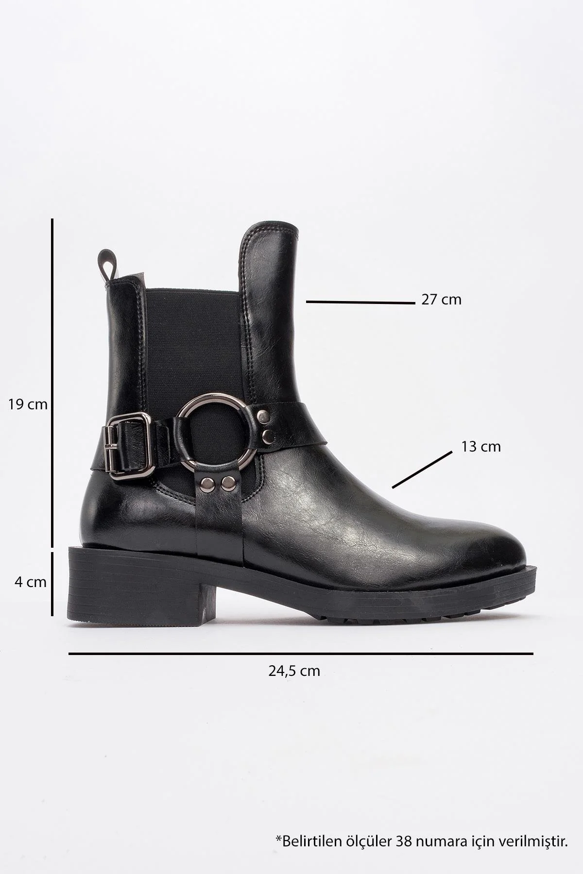 Stone - Black Flat Heel Buckle Elastic Zip Ankle Boot (Women) - Image 4