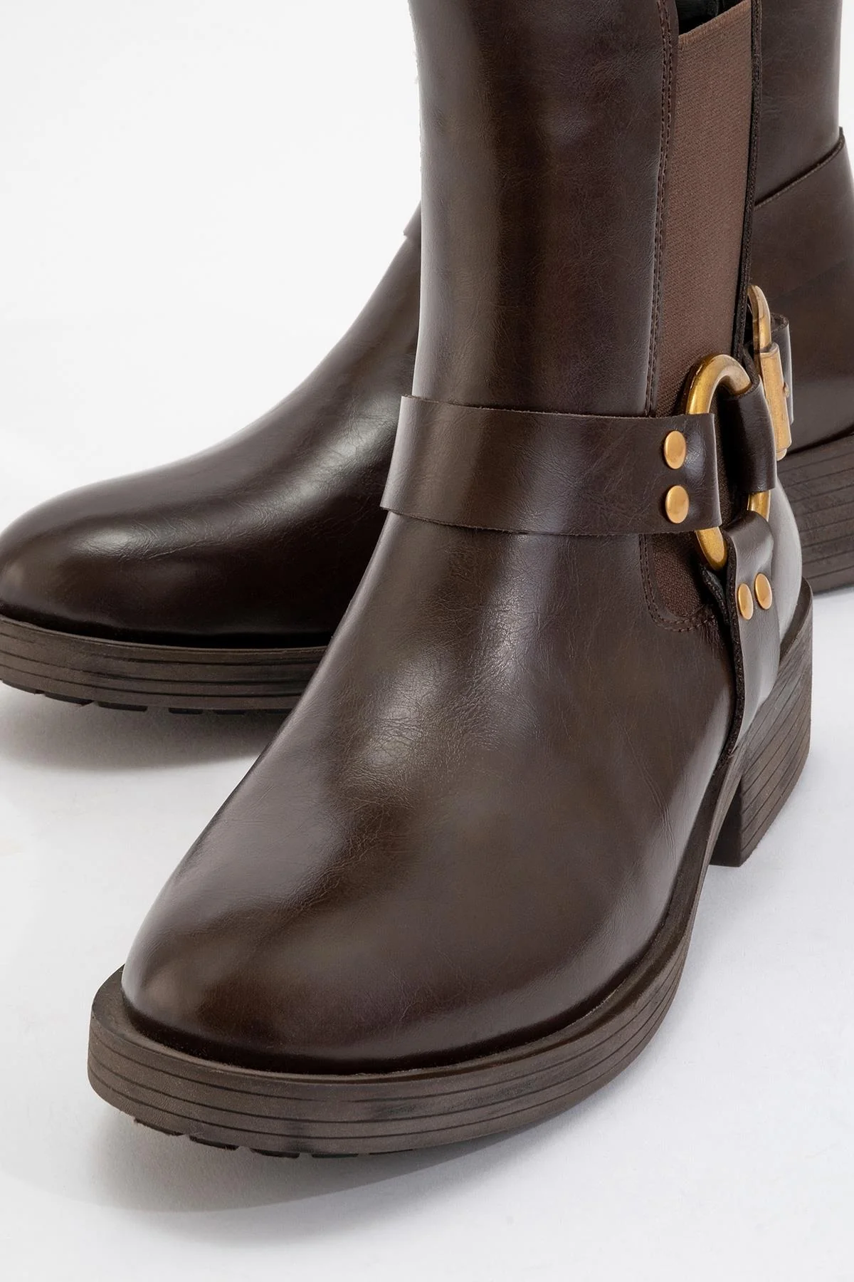 Stone - Cognac Buckled Elastic Zip Ankle Boot (Women) - Image 3