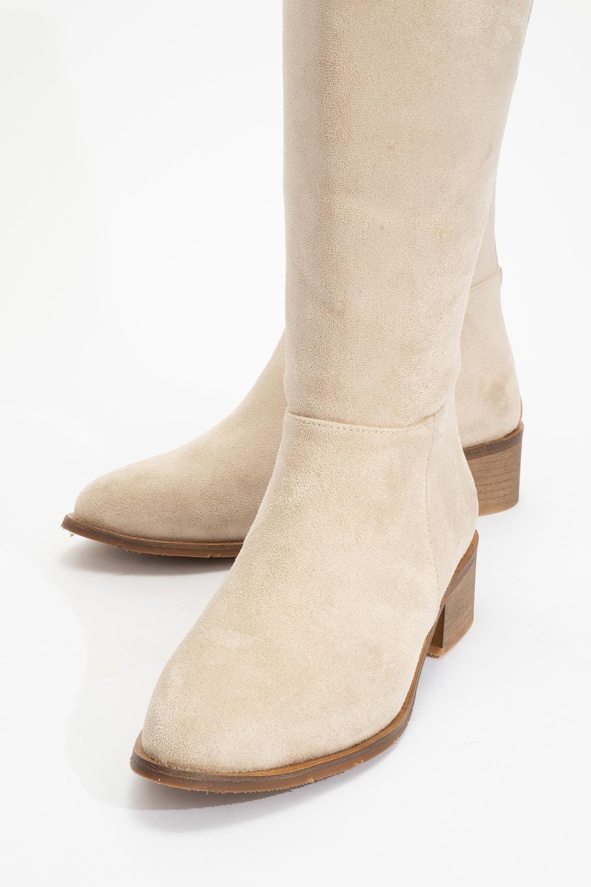 Svetlo - Beige Suede Back-Zip Knee-High Boot (Women) - Image 3