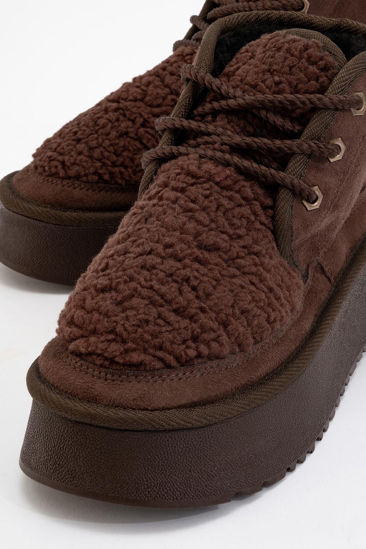 Tyson - Brown Suede With Fur Chunky Lace-Up Sport Boot (Women) - Image 3