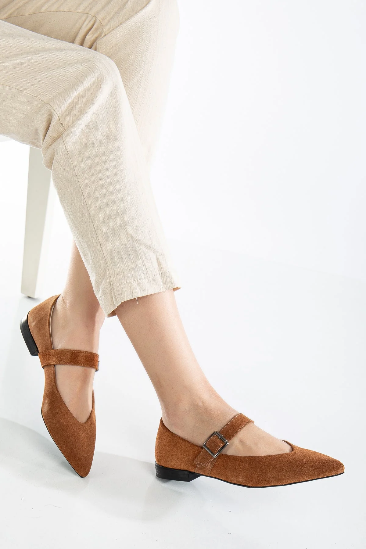 Willow - Cognac Brown Suede Leather Mary Jane Flats (Women) - Image 3