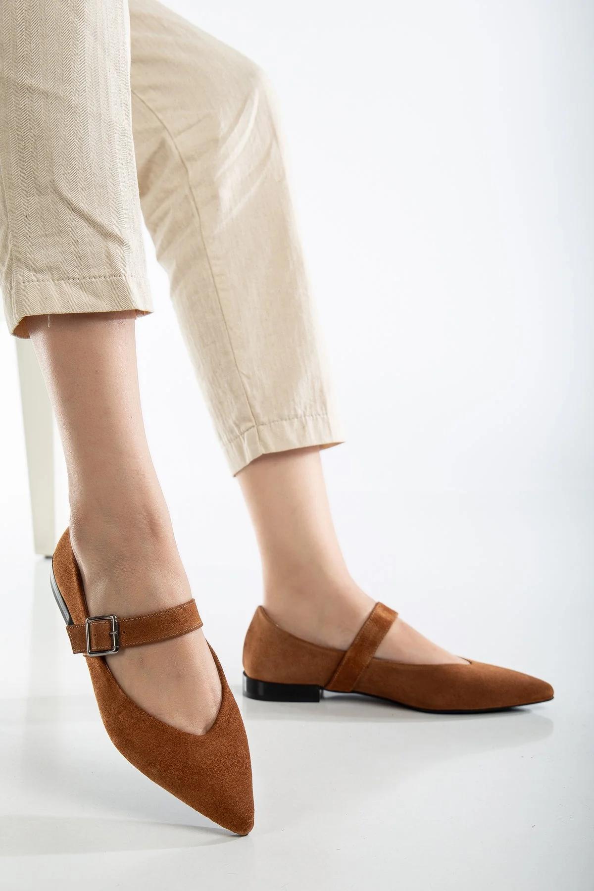 Willow - Cognac Brown Suede Leather Mary Jane Flats (Women) - Image 4